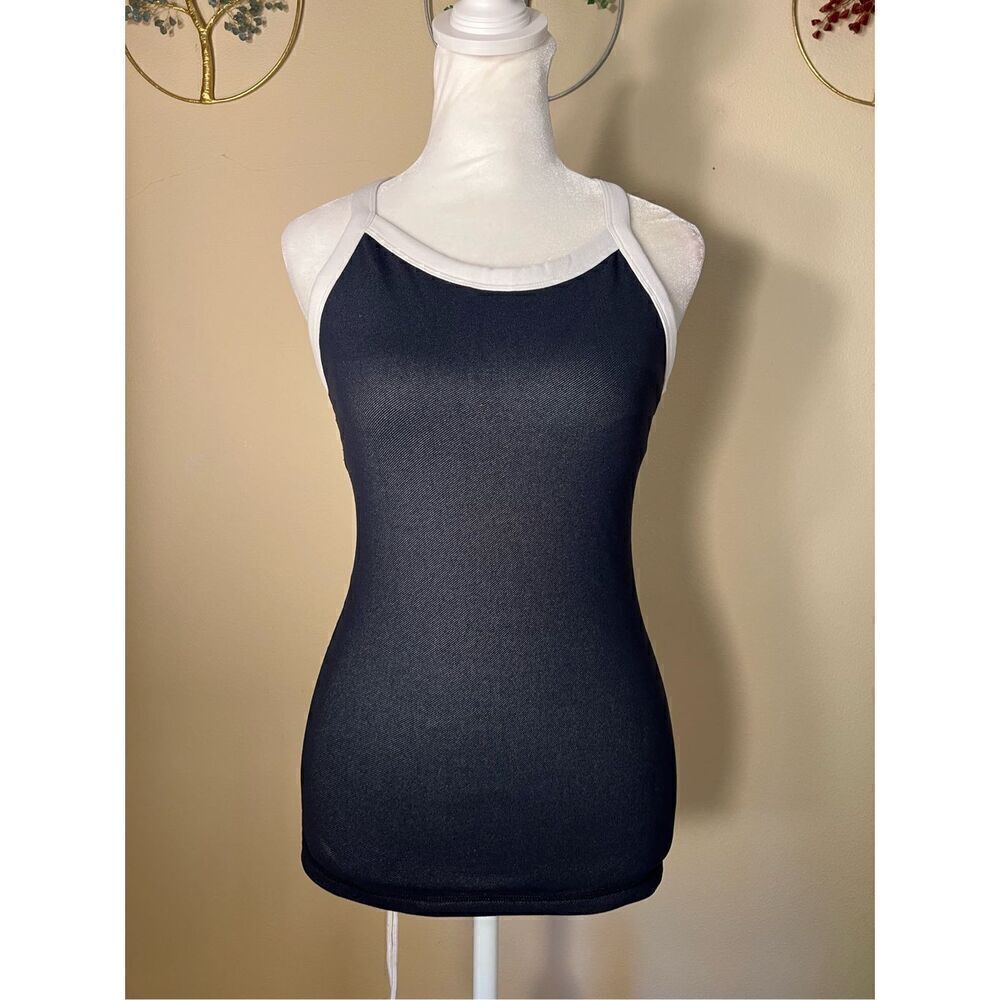 Lululemon Dark Navy Blue White Sage Green Tri Y Tank Size 4